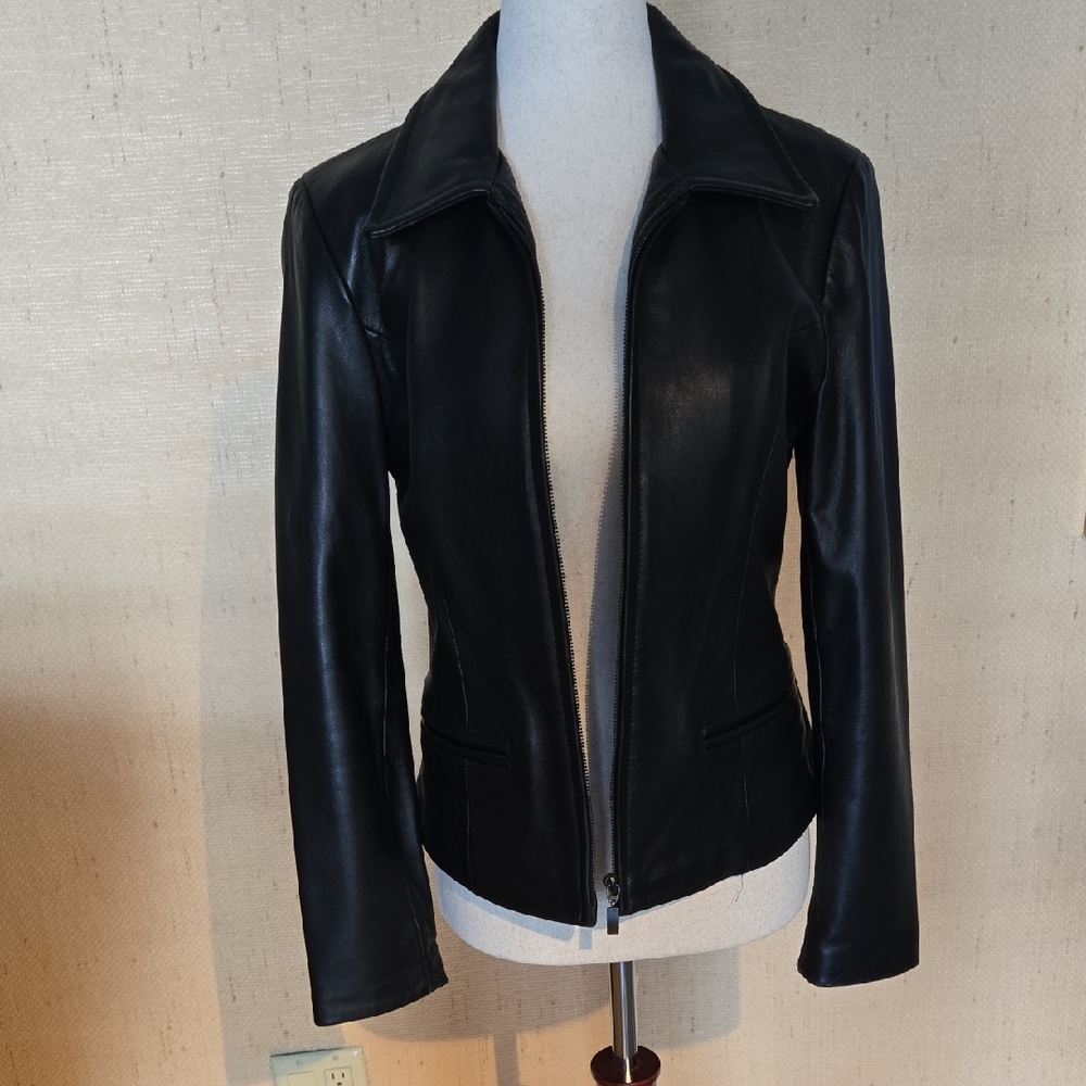 Elegant Black Or Very Dark Brown Leather Jacket for Women